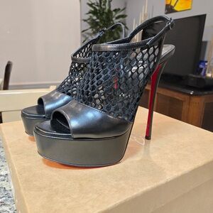 Christian Louboutin Plougesta Alta 150 Black Mesh Platform Heels